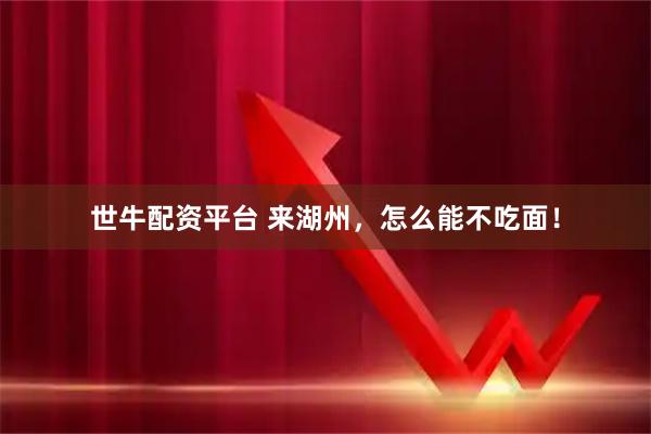 世牛配资平台 来湖州，怎么能不吃面！